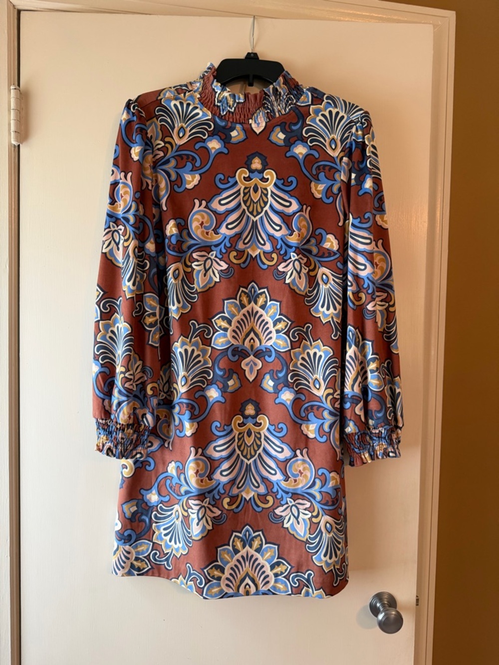 Tyler Boe Rust Floral Paisley Long Sleeve Mini Dress